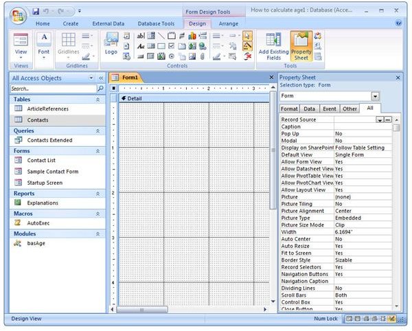 Property Sheet Shown in Right Panel